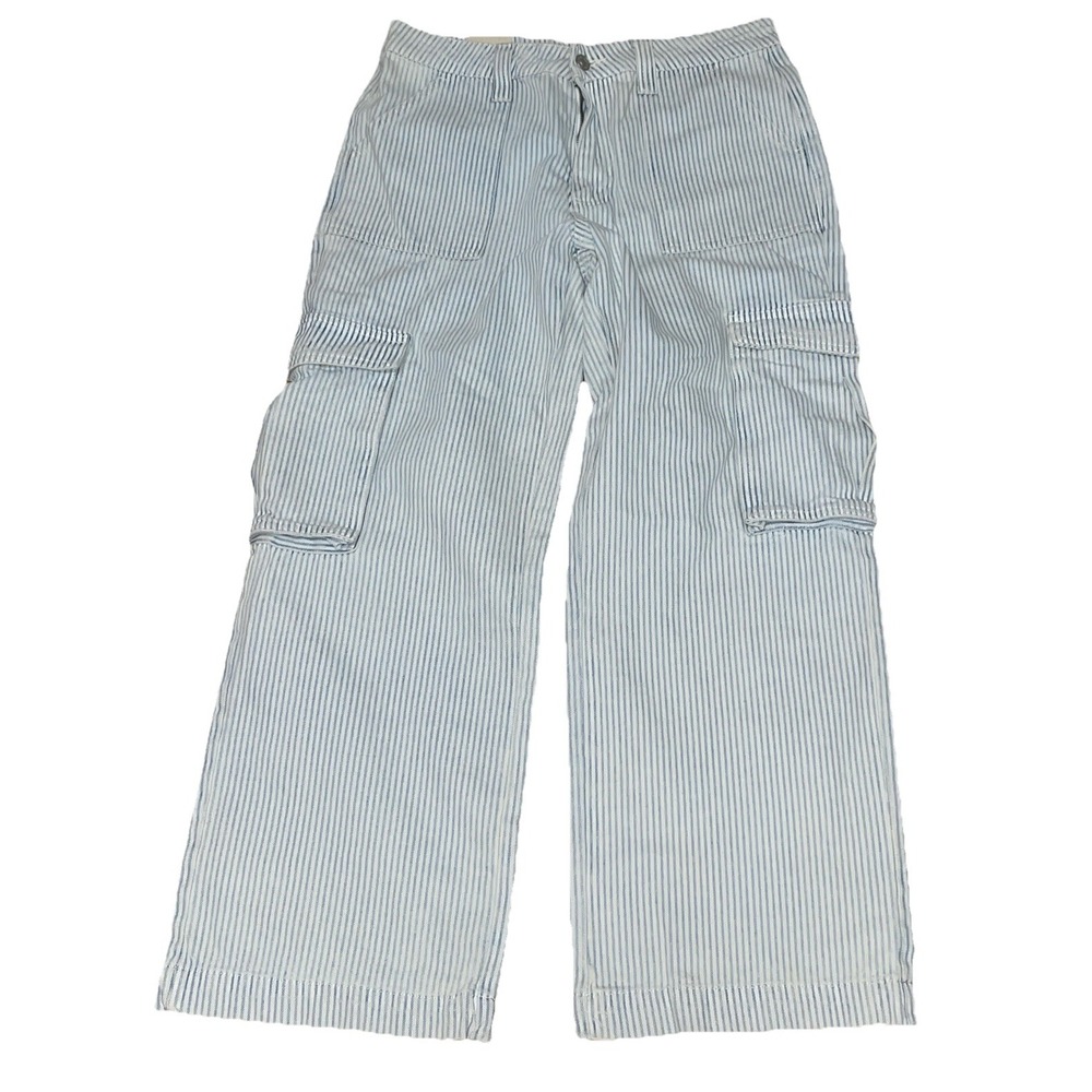 Miss Love Light Wash Striped Cargo Jean Pant Mid Rise Relaxed Fit Sz Large NWT